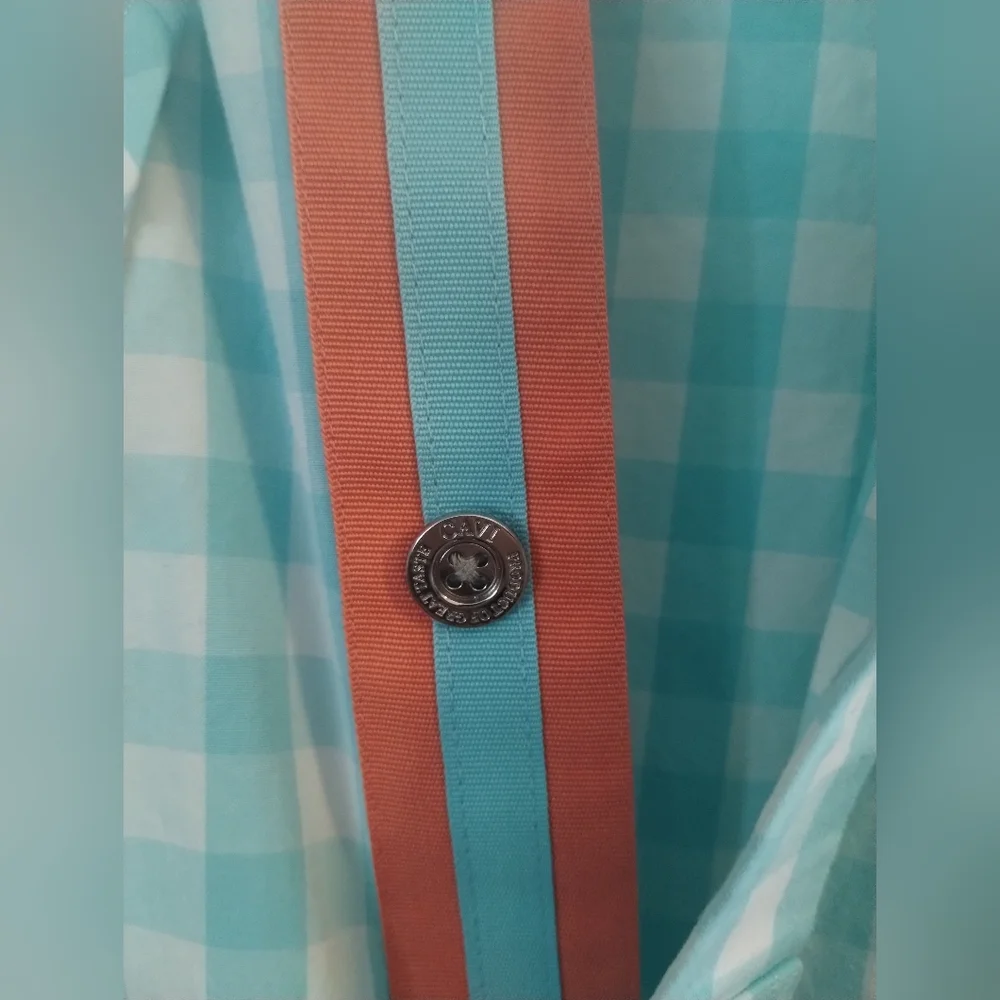 Men's CAVI Short Sleeves Button Up Aqua White Gingham Collar Shirt 4x Big Tall - Picture 2 of 7